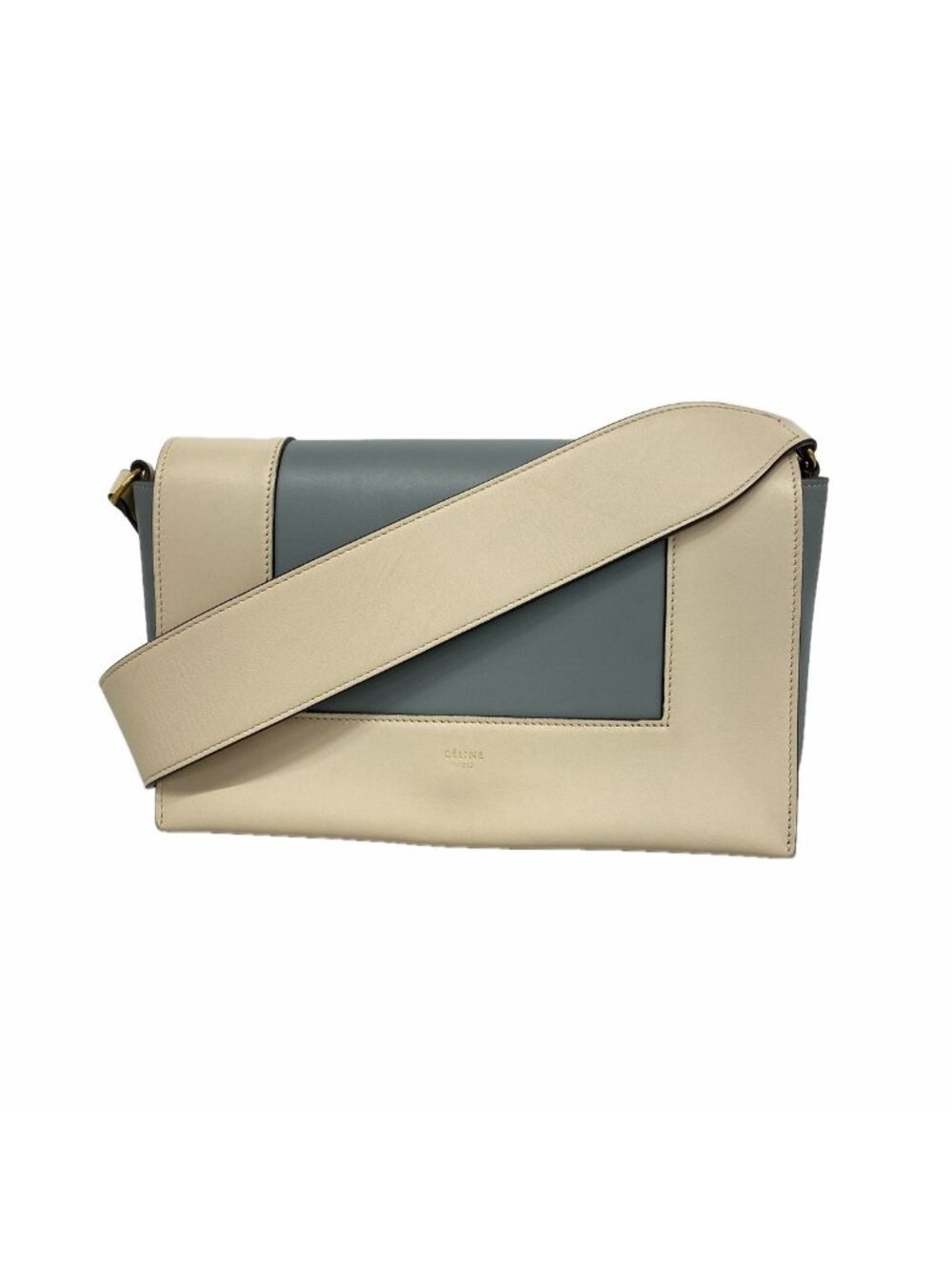 Celine Shoulder Bag Frame Leather Ivory Dusty Blue Gold